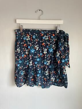GAP Moody Floral Cottagecore Ruffle tie Wrap Skirt M Petite Y2K Rayon Dainty